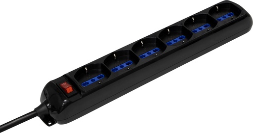[1155429] MULTIPRESA CON INTERRUTTORE 6 PRESE NERO 1.4M H05VV-F 3G1
