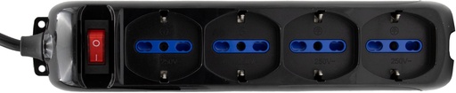 [1150739114] MULTIPRESA CON INTERRUTTORE 4 PRESE NERO 1.4M H05VV-F3G1