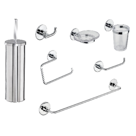 [208580] SET DA BAGNO "WIND" SERIE 8PZ ACCIAIO CROMATO - C/BIADESIVO - VITI
